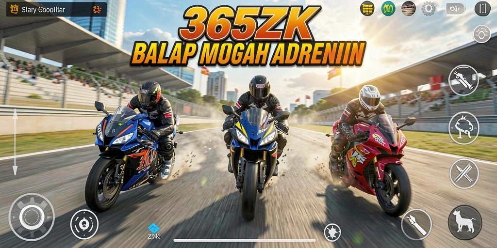 Tampilan gameplay 365ZK dengan balapan motor yang mendebarkan.