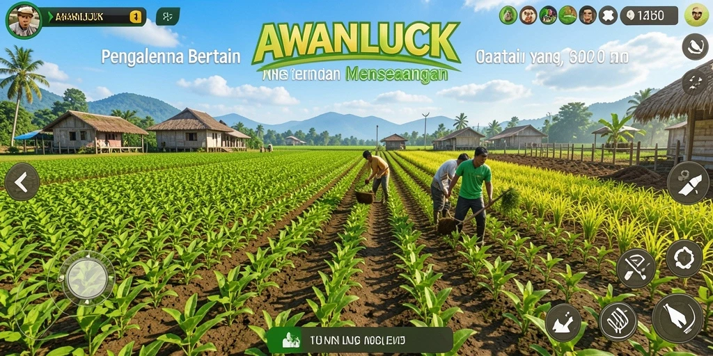 Screenshot gameplay AWANLUCK menampilkan suasana pertanian yang cerah dan menyenangkan.