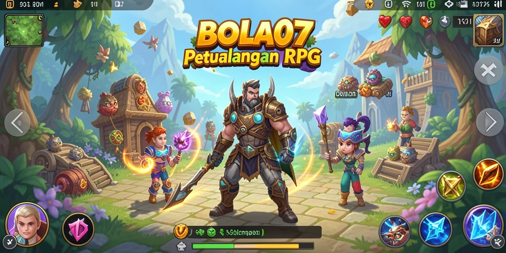 Tampilan gameplay BOLA07 yang seru dengan pertarungan RPG.