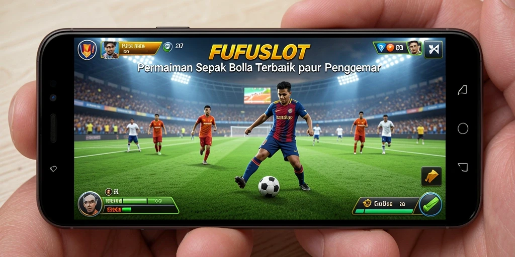 Tampilan gameplay menyerupai lapangan sepak bola nyata yang penuh aksi.