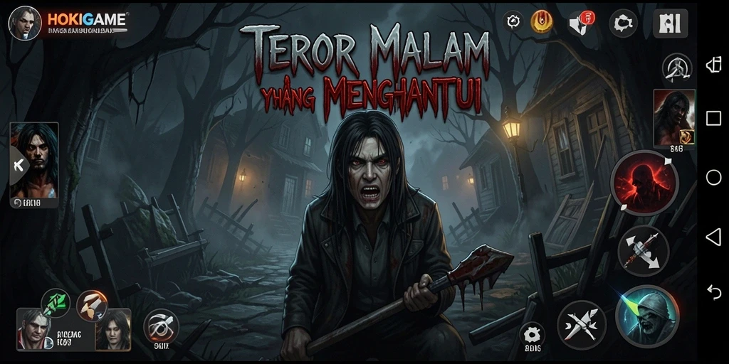Tangkapan layar HOKIGAME menunjukkan suasana menyeramkan dan gameplay yang menegangkan.