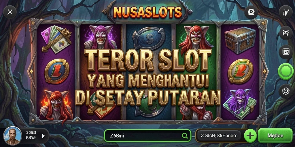 Tampilan gameplay menakutkan di NUSASLOTS dengan efek horor yang menonjol.