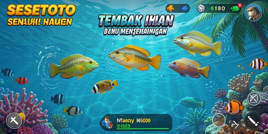Tampilan gameplay SESETOTO dengan aksi menembak ikan yang seru.