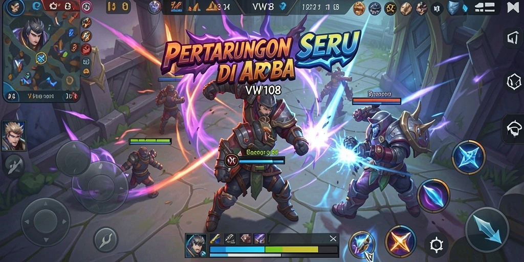 Tampilan aksi seru dalam gameplay <strong>VW108</strong> dengan hero yang beragam.