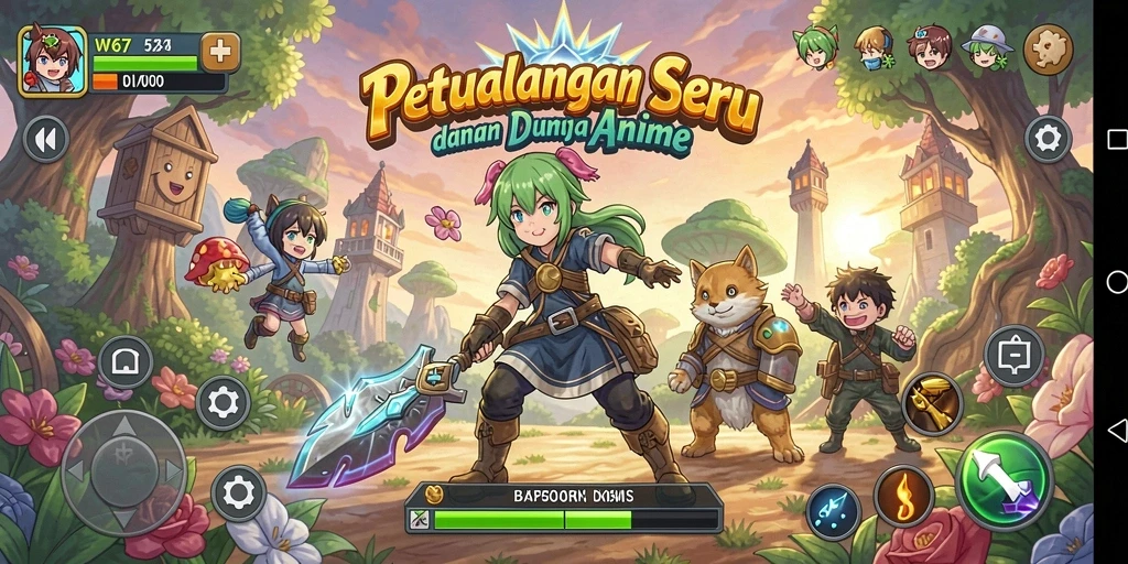 Screenshot menampilkan gameplay menarik dalam dunia anime.